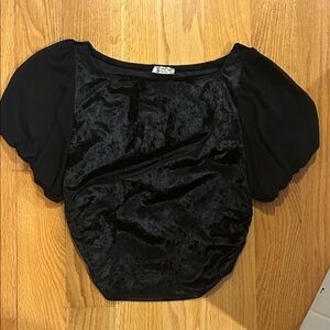 Free People Black Velvet Puff Sleeve Top